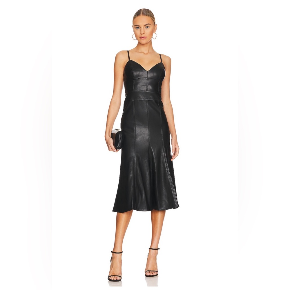 BCBG maxazria black faux leather midi dress